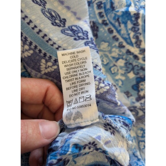 Woman Within Maxi Dress Size 1X 22/24 Blue Paisley Patchwork Boho Rayon Crinkle - Picture 7 of 8